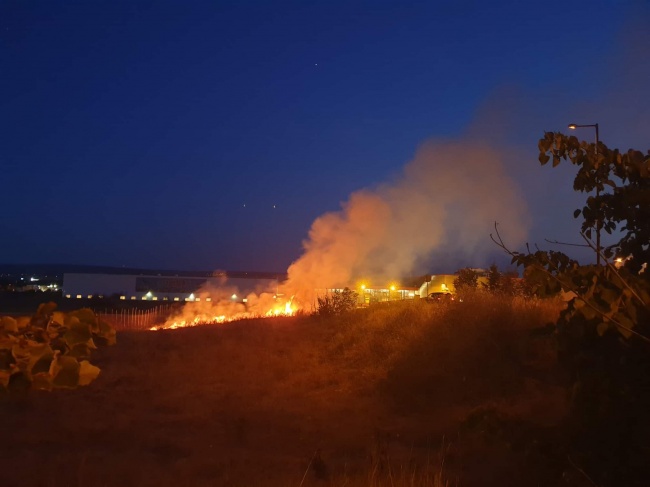 Запалени сухи треви застрашиха голям хипермаркет във Варна 