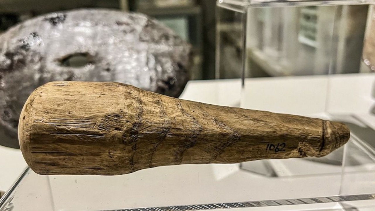 Дървен предмет, открит в руините на римска крепост на Адриановия