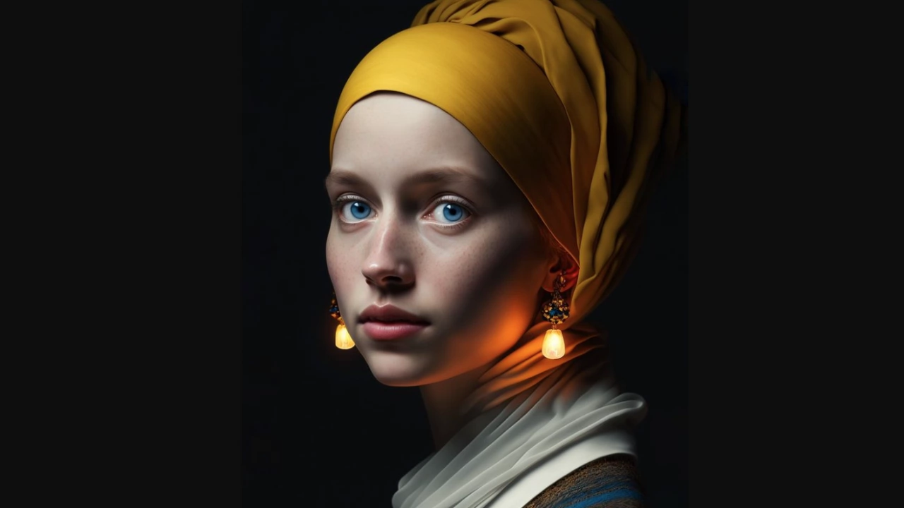 Версия на картината Момичето с перлената обеца от Вермеер 1665