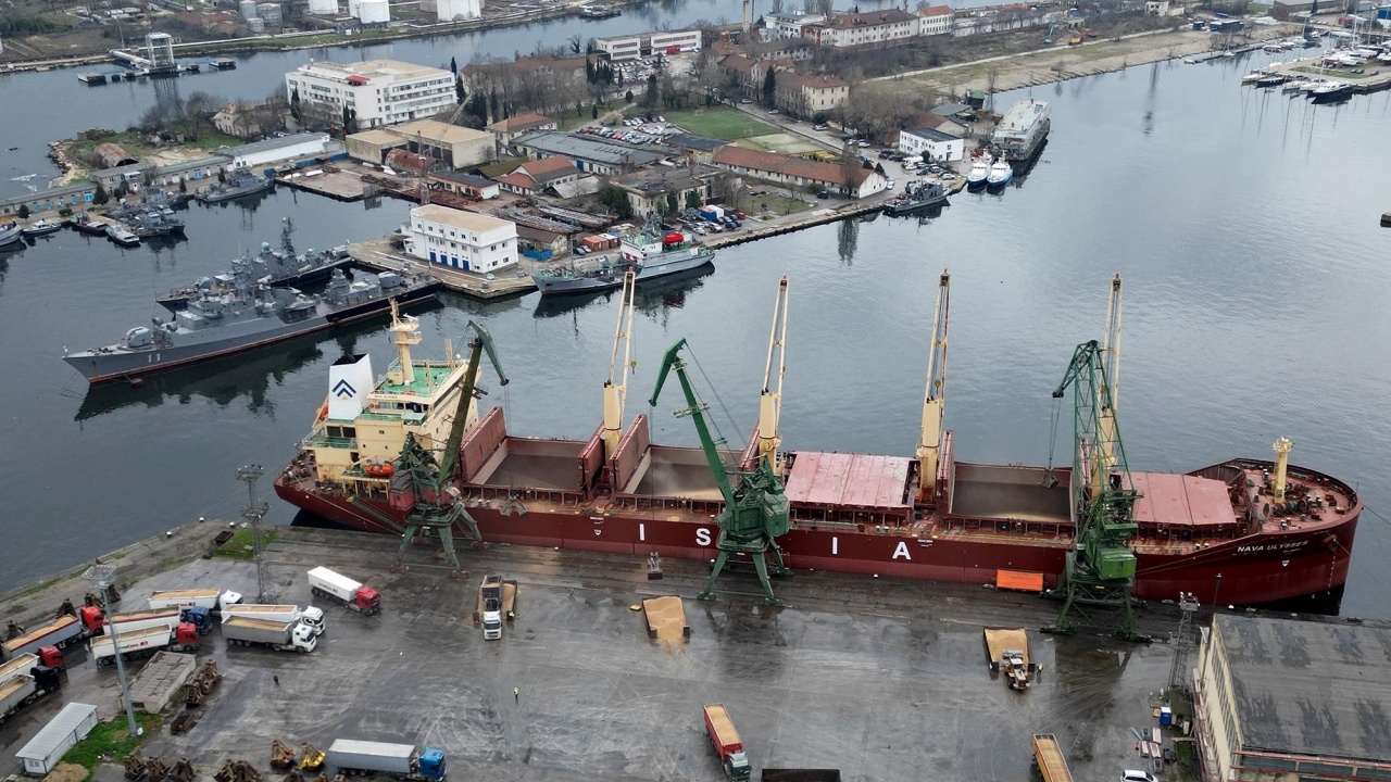 Колони от камиони се редят за товаренето на зърно за Северна Африка на Пристанище Варна